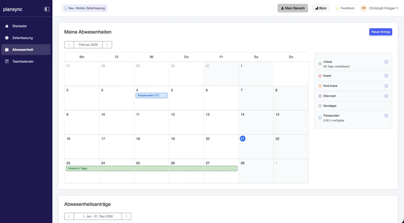 plansync Abwesenheitskalender: Automatisierte Verwaltung von Urlaub und Abwesenheiten im Architekturbüro